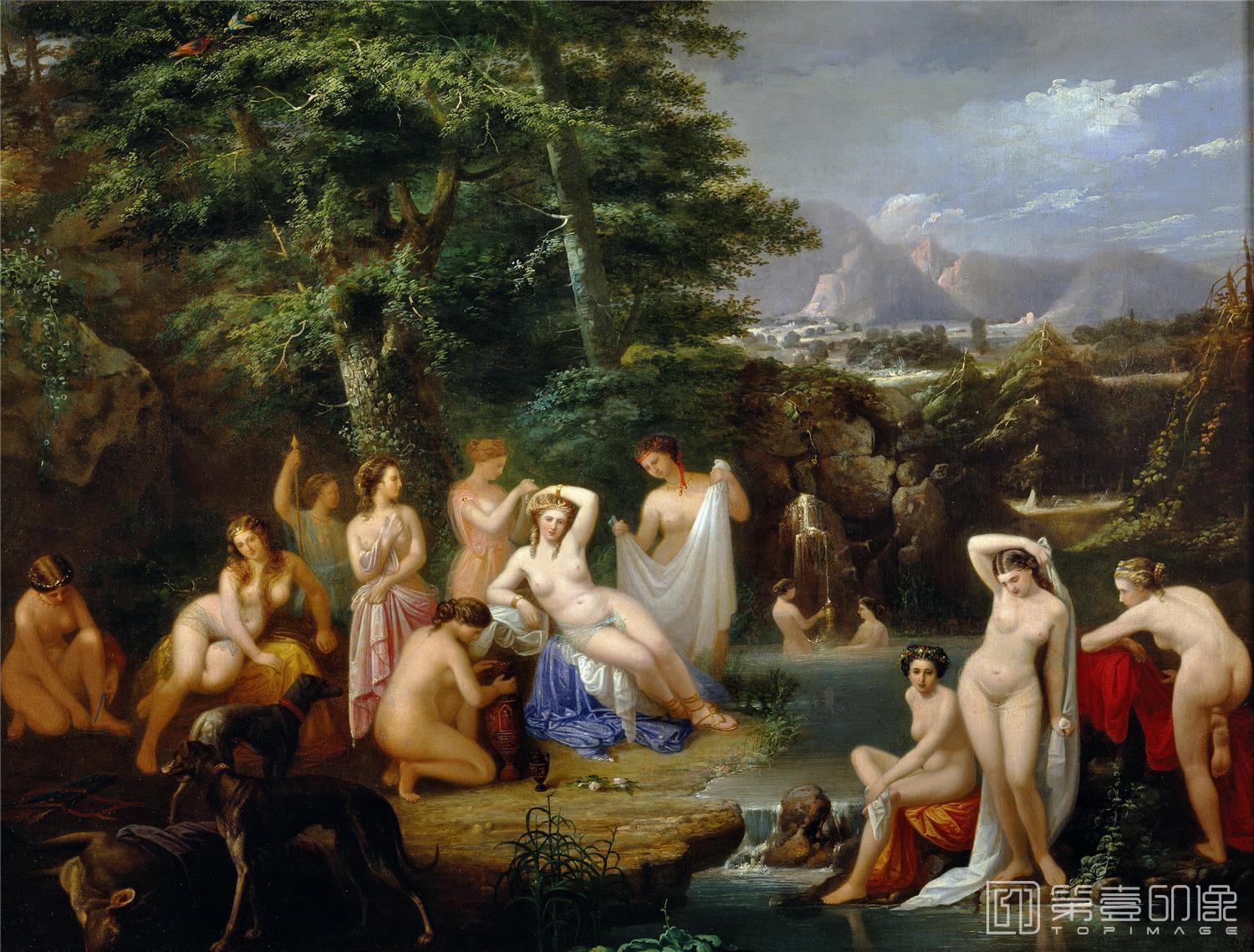 油画-西班牙普拉多美术馆油画藏画-Reigón, Francisco-El baño de Diana-76cm x 100cm-2223